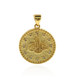 18K Filled Gold Pendant Vintage Greek Pendant Star Medallion Charm for Jewelry Making, 19.5mm