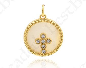 Ronde Peer Shell Cross Hanger, 18k Gold Filled Christelijke Charme voor DIY Religieuze Sieraden Maken 15.8x17.7mm