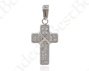 Stainless Steel Religious Pendant,CZ Micro Pave Cross Charm,Cross Necklace Bracelet,DIY  Jewelry Making Supply 10x17.5x2mm