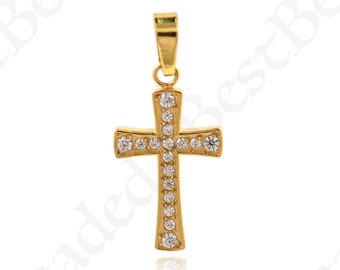 Stainless Steel  Dainty Cross Necklace,Micropavé CZ Religious Charm,Cross Charm, Religious Jewelry,DIY Jewelry Making Supply 10x17.5mm
