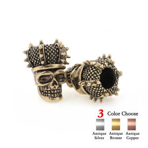 2Pcs Crown Skull Bead Charms Antique Style for 550 Paracord Survival Bracelet DIY Making 17x22mm