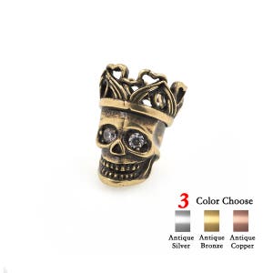 2Pcs Crown Skull Beads Micro Pave CZ for Men's Paracord Bracelet Charms Jewelry Making Supplies 17x24mm