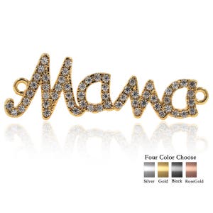 Mama Bracelet/Necklace Connector Metal Pave CZ Charm Pendant for Jewelry Making Mother Gift 30x9mm 1Pcs