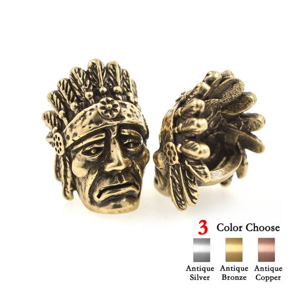 2Pcs Paracord Bead Indian Chiefs Brass Charm fit for EDC Survival Bracelet DIY Making 15x22mm