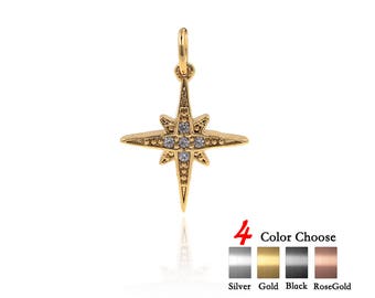 North Star Pendant Charm,Brass Pave CZ Bead for Original Bracelet Making Findings 14x16mm 2Pcs