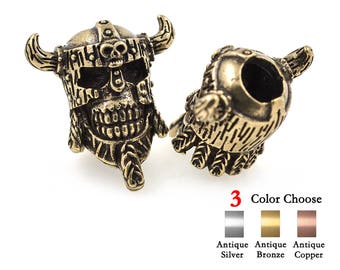 2Pcs Antique Viking Pirate Skull Bead fit for Paracord Bracelet Keychain Charms Making 22x24mm