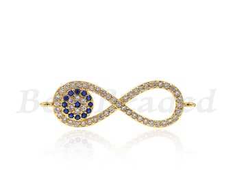 Infinity Connector,Micro Pave Cubic Zirconia Evil Eye Pendant Charm,Metal Spacer Bead,Original Jewelry Findings 23x10mm