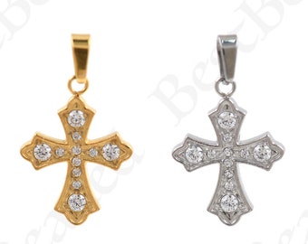 Stainless Steel  Dainty Cross Necklace,Micropavé CZ Religious Charm,Jesus Cross Pendants,DIY Jewelry Making Supply,13x17mm