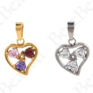 18K Gold Filled Love Charm,Stainless Steel Heart Pendant,Zircon Charm,Dainty Jewelry,DIY Jewelry Supplies, 10.5x12mm