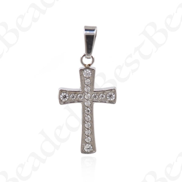 18K Silver Filled Stainless Steel Cross Pendant, Dainty Christian Charm, DIY Jewelry Making Supplies 10x17.5x1.7mm