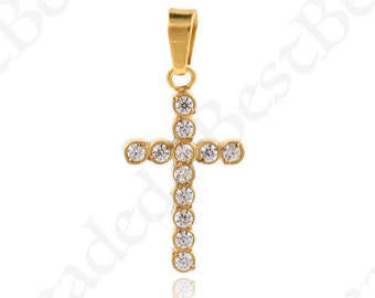 Stainless Steel  Dainty Cross Necklace,Micropavé CZ Religious Charm,Christian Jewelr,DIY Jewelry Supplies,10x17.5mm