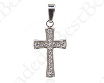 18K Silver Filled Stainless Steel Cross Pendant, Dainty Christian Charm, DIY Jewelry Making Supplies 10x17.5x1.7mm