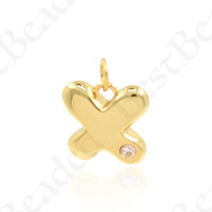 18K Filled Gold Diamond Letter X Necklace Pendant, Letter Jewelry, DIY Jewelry Accessories Supplies, 13x13mm