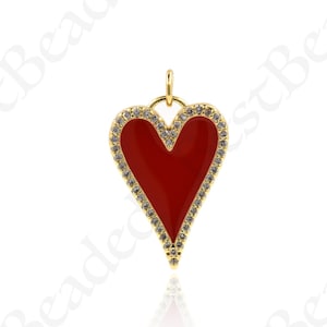 Enamel Red Heart Pendant,Layering Necklace Charms,Personalized Jewelry Supplies 16x23mm