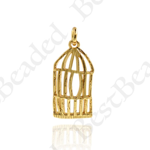 18k Gold Filed Birdcage Pendant,Minimalist Necklace Charm,DIY Original Jewelry Accessories 22x11mm