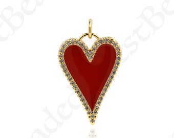 Enamel Red Heart Pendant,Layering Necklace Charms,Personalized Jewelry Supplies 16x23mm