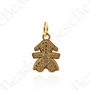 18k Gold Filled Girl Charms,Cute Girl Necklace Pendant,Minimalist Jewelry Findings 14x10mm