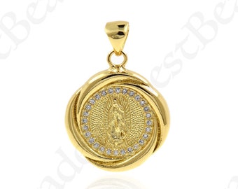 Virgin Mary Medallion Pendant,Gold Micro Pave Lady Guadalupe Charm,DIY Jewelry Accessories 18x21mm 1Pcs