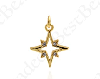 Dainty Hollow North Star Charm,18K Gold Filled Star Pendant for Minimalist Jewelry Making 15x12.5mm
