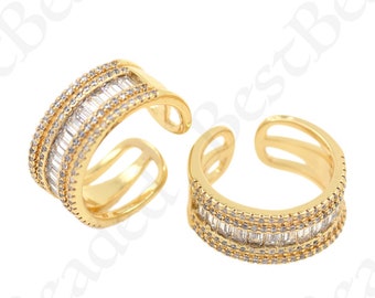 Anéis preenchidos com ouro 18k, anel de declaração CZ, anéis ajustáveis minimalistas, descobertas de joias DIY 21x10mm