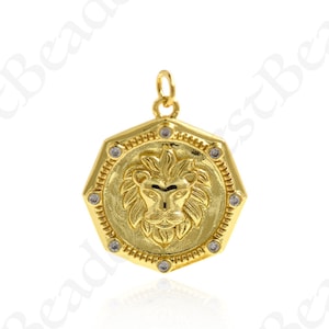 Dainty Gold Lion Head Necklace Charms,Animal Medallion Pendant for DIY Minimalist Jewelry Making 22.5x22.5mm