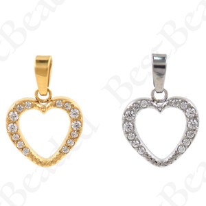 Stainless Steel Hollow Out Heart Geometry Charm Pendant ,Micropavé CZ Heart Charms,DIYJewelry Making Supplies 11x12mm