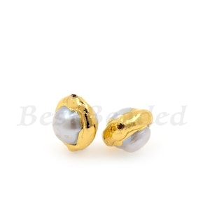 Natural Freshwater Pearl Beads,Gold Plated Mother-pearl Loose Beads for Simple Jewelry Making Supplies 10Pcs