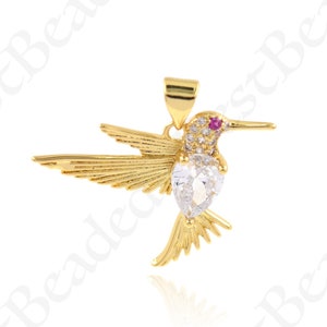18k Gold Filled Hummingbird Charms,Flying Bird Necklace Pendant for Original DIY Jewelry Making 28x19mm