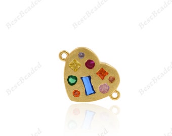 Rainbow Heart Connector,Multi-color CZ Stone Treasure Charms,for Unique Jewelry Supplies 20x14mm