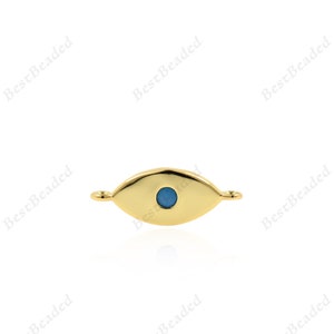 Gold Plated Evil Eye Connector,Turquoise Eye Spacer Accessory,Personalized Jewelry Supplies 17x7mm