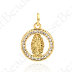 Minimalist Virgin Mary Charms,CZ Pave Guadalupe Medallion Pendant for DIY Jewelry Supplies 13mm