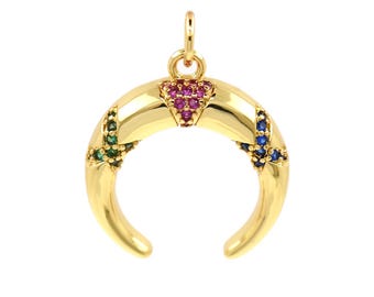 Bunter Starry Bull-Horn-Anhänger in 18K Gold gefüllt für Celestial und Boho Schmuckherstellung 19.7x18.3 mm