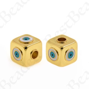 Enamel Evil Eye Beads Cubic Number Beads, Perforated Beads, Used in Jewelry Making Supplies Bracelets Evil Eye Beads micro-Pave