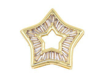 18K Gold Filled North Star Pendant,CZ Micro Pave Five Pointed Charm,Celestial Pendant,DIY Jewelry Accessories, 21x20mm