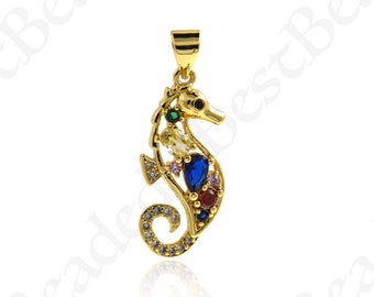 Cute Sea Horse Charm,Colorful 18K Gold Filled Sea Life Pendant,Original DIY Jewelry Making Accessories 24.5x11mm