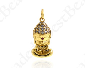 Cute Luck Buddha Pendant,CZ Micro Pave Yoga Jewelry Charms,Original Bracelet Necklace Supplies 15x7mm
