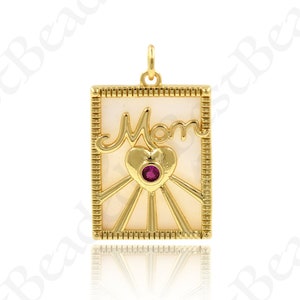 18k Gold Filled Mom Heart Charms,Pearl Shell with Mama Pendant for DIY Jewelry Making 17x24mm
