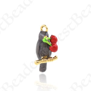 18K Filled Gold Colorful Enamel Bird Necklace Pendant, Animal Jewelry, DIY Jewelry Supply Accessories, 23x11mm