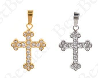 Stainless Steel Cross pendant,Catholic Cross Necklace,CZ Micro Pave Cross Necklace,DIY Jewelry Making Supplies 13x18mm