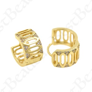 CZ Pave Huggie Hoop Earrings for Women Jewelry Gift 15.5x9mm