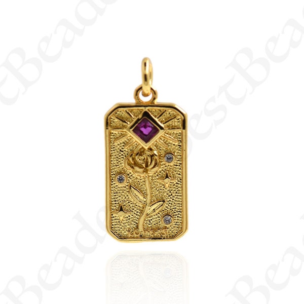 Square Shape Flower Pendant,18k Gold Filled Rose Flower Charm,DIY Handmade Jewelry Making 20x10mm