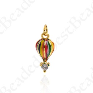 Enamel Hot Air Balloon Charm,18k Gold Filled Pastel Balloon Pendant,Original Personalized Jewelry Making Supplies 14x6mm