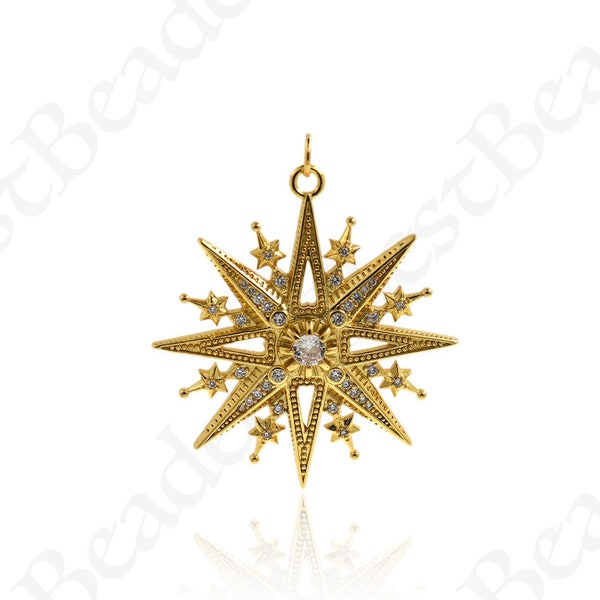 CZ Polaris Pendant, Star Necklace, 18K Gold Filled Astral Charm, Polaris Charm, DIY Jewelry Accessories