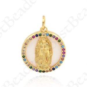 Colorful Virgin Mary Necklace Pendant,18k Gold Filled Religious Charm for Simple Jewelry Making 16mm