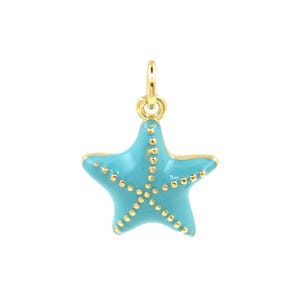 Blue Enamel Starfish Pendant in 18K Gold Filled Base with Ocean Inspired Jewelry Charm 15.5x14mm