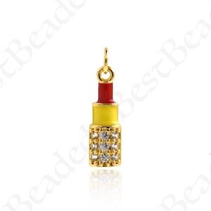 Enamel Red Lipstick Charms,Dainty Gold Filled Diva Charm,DIY Handmade Jewelry Findings 15x5mm