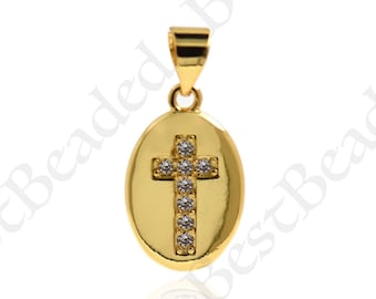 Oval Shape Cross Pendant,18k Gold Filled Cross Charm for DIY Jewelry Making 17x10mm