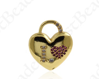 Dainty Gold Filled Heart Pendant,Cubic Zirconia Love Heart Charm,DIY Handmade Supplies 20x17mm