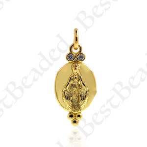 Oval Shape Virgin Mary Pendant,18k Gold Filled Guadalupe Charm,Personalized Jewelry Making 19.5x10mm