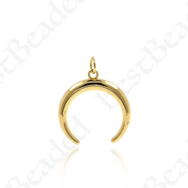 18K Gold Crescent Moon Charm, Bull Ox Horn Collier Pendentif pour bricolage Bijoux Fournitures 22x23mm